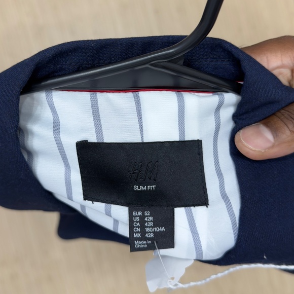 H&M Slim Fit Blue Double Breasted Suit Jacket - size 42R - Picture 6 of 6